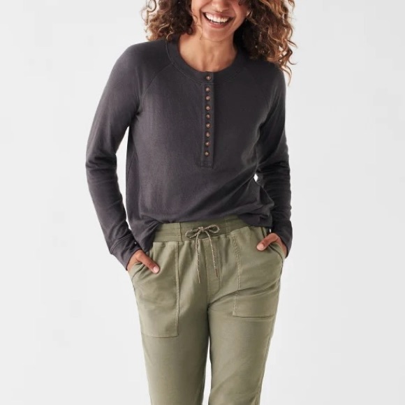 Faherty Cloud Cotton Long Sleeve Henley in Washed Black - Picture 1 of 10